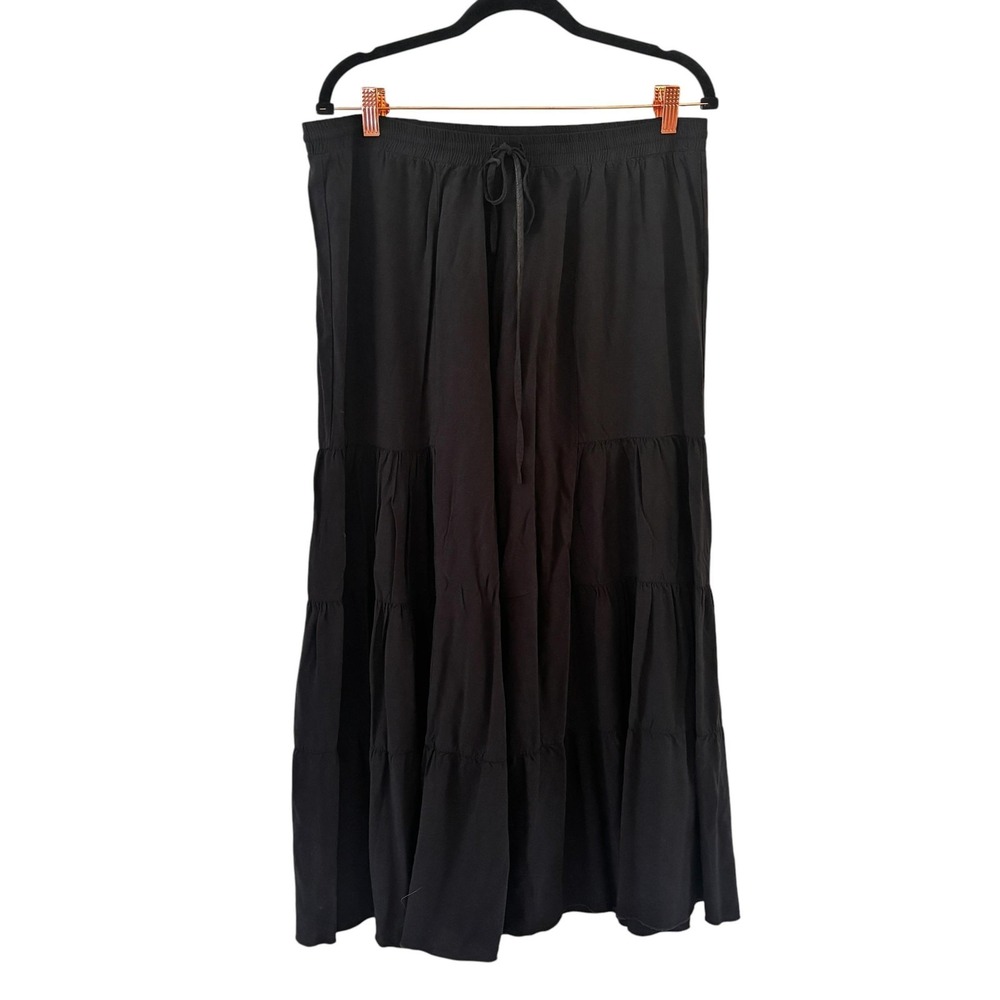 Earthbound Trading Co Flare Palazzo Pants Womens XXL Black Tiered Ruffle Boho